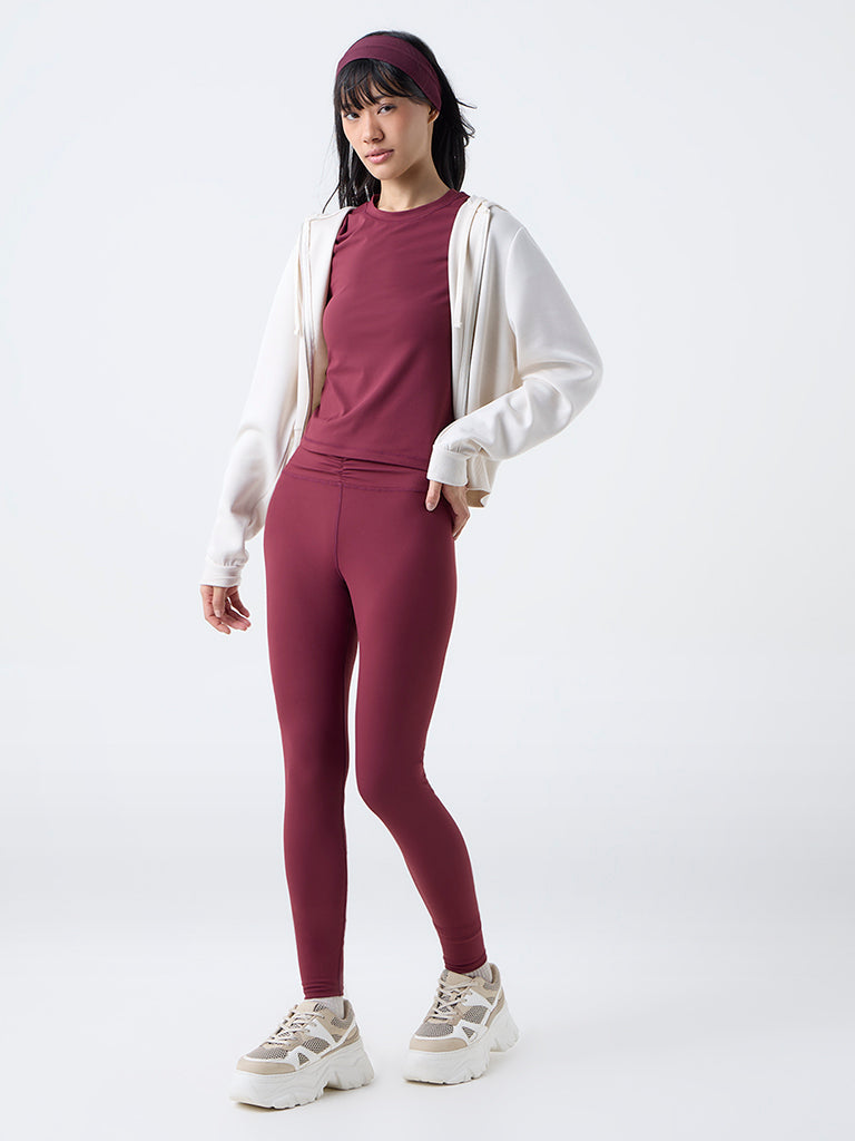 Nuoflexx Burgundy Ruched High-Rise Leggings