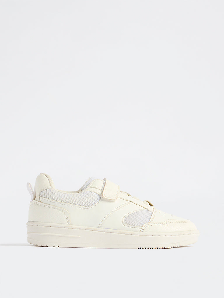 Yellow White Perforated Lace-Up Sneakers