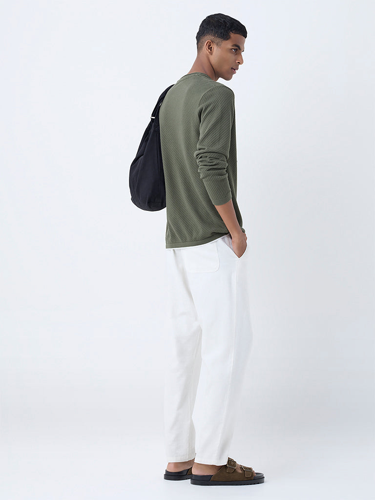 ETA Olive Textured Relaxed-Fit Cotton Sweater