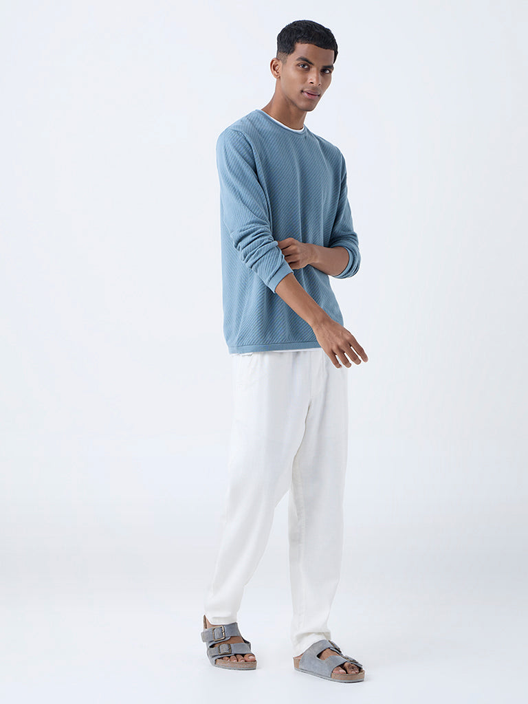ETA Dusty Blue Textured Relaxed-Fit Cotton Sweater