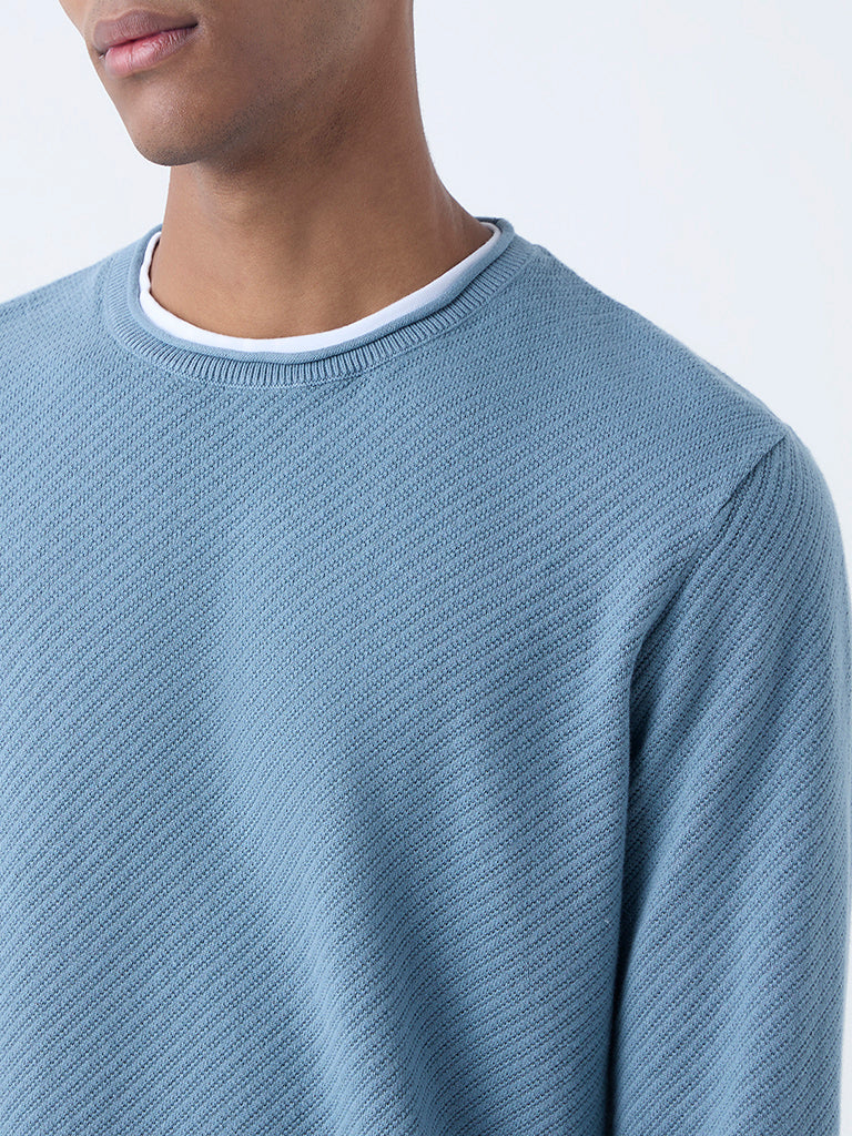 ETA Dusty Blue Textured Relaxed-Fit Cotton Sweater