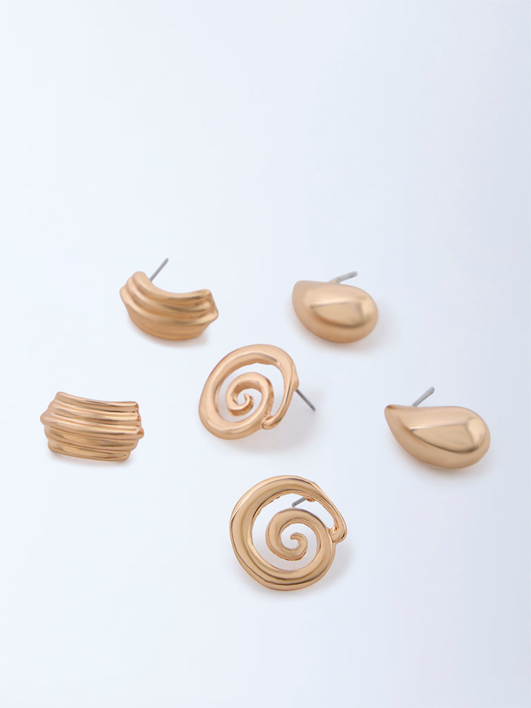 Westside Accessories Gold Spiral Design Studs - Pack of 3