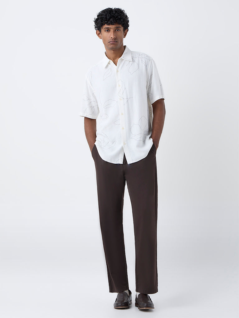 Ascot Off-White Abstract Pattern Relaxed-Fit Shirt