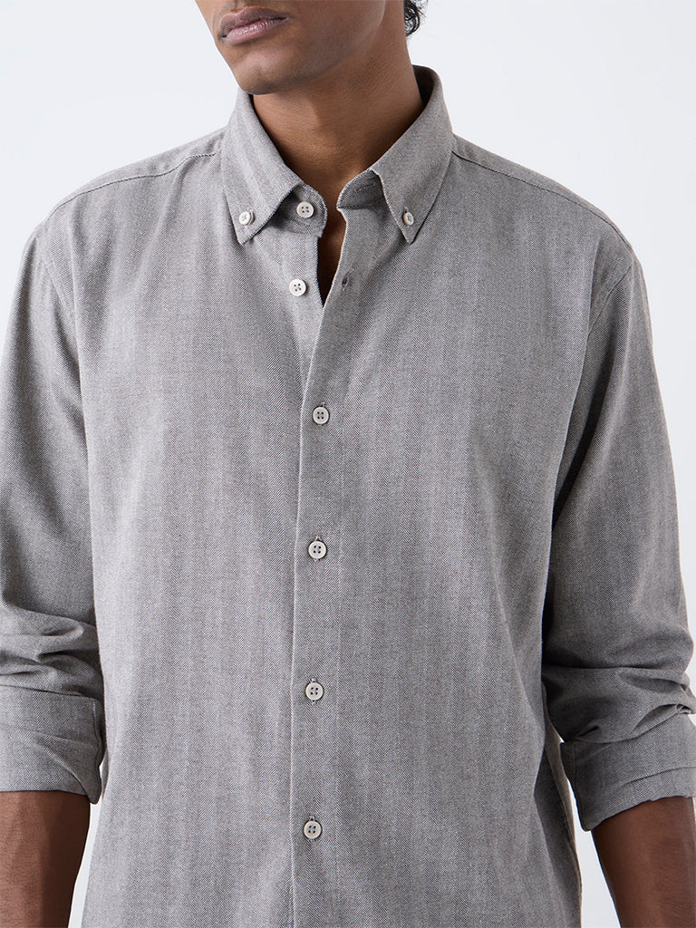 Ascot Taupe Chevron Printed Relaxed-Fit Cotton-Blend Shirt