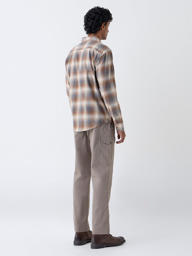 WES Casuals Taupe Relaxed-Fit Cotton Trousers