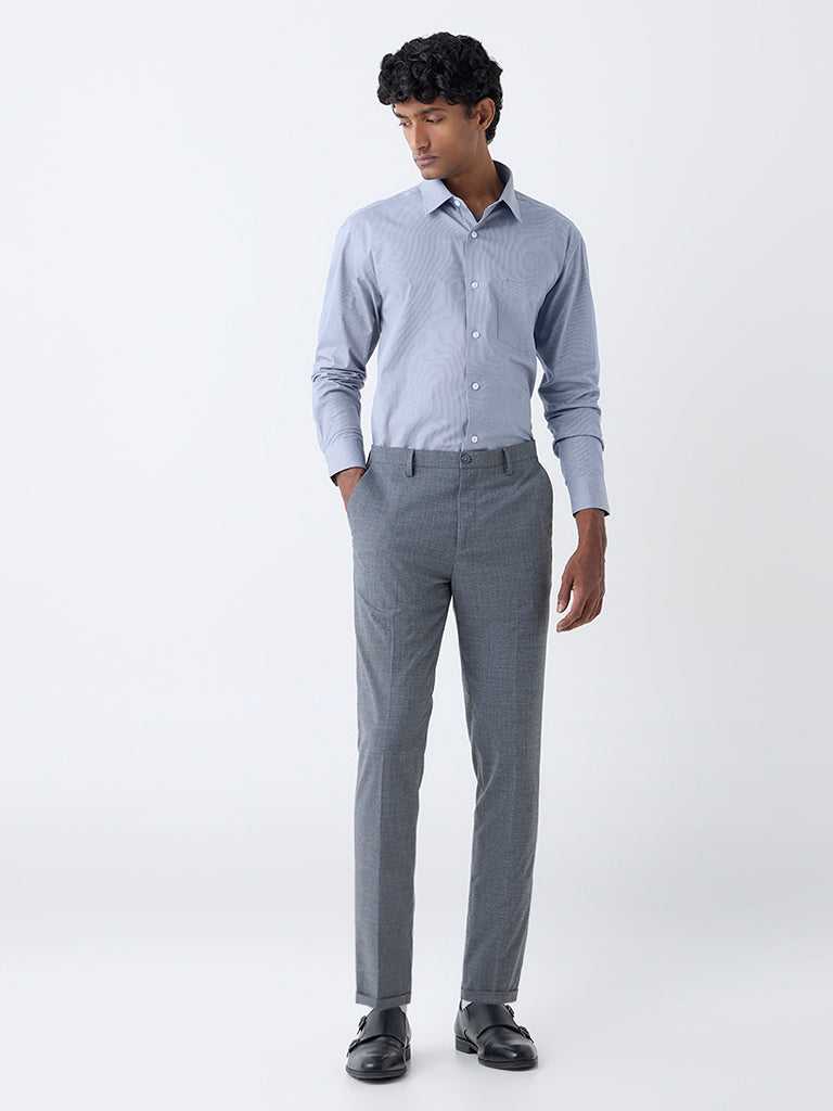 WES Formals Grey Checks Pattern Relaxed-Fit Cotton Shirt