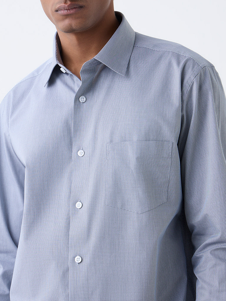 WES Formals Grey Checks Pattern Relaxed-Fit Cotton Shirt