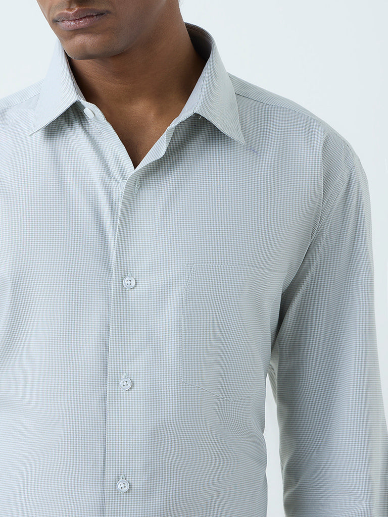 WES Formals Sage Houndstooth Relaxed-Fit Cotton Shirt