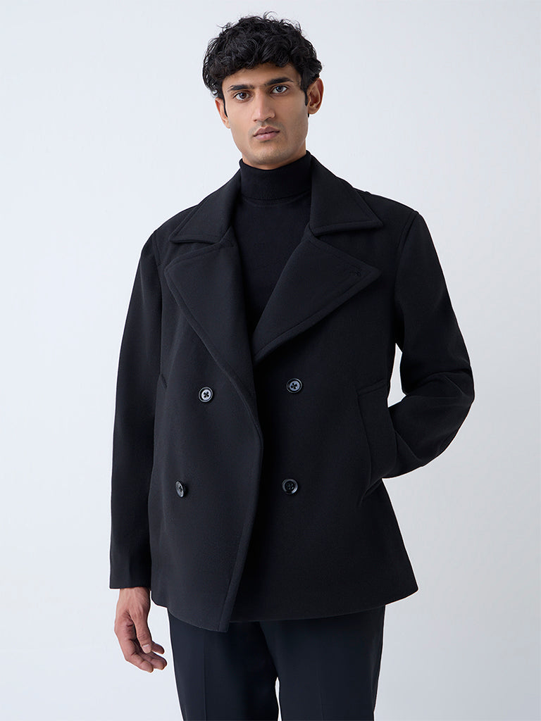 WES Formals Black Slim-Fit Coat