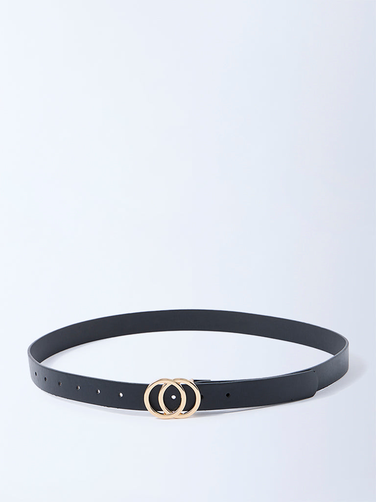 Westside Accessories Black Circular-Buckle Detailed Belt