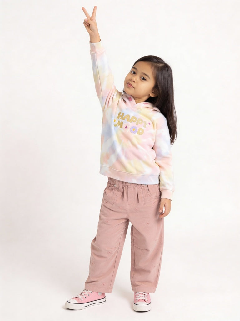 HOP Kids Girls Multicolour Tie-Dye Design Cotton-Blend Hoodie