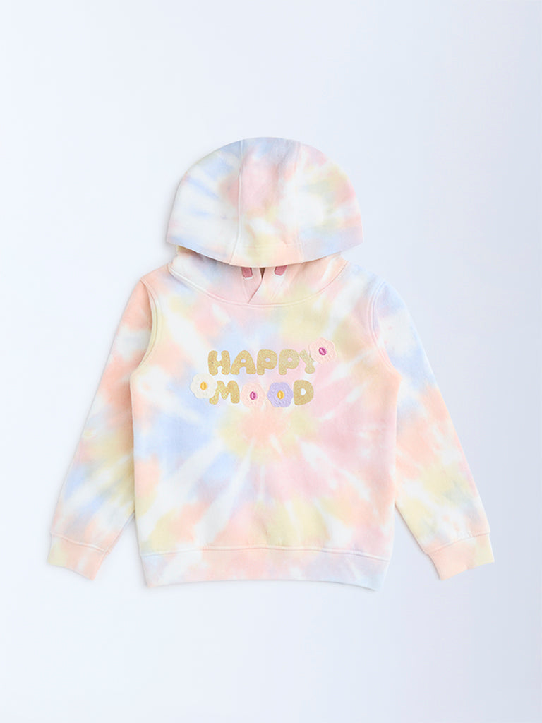HOP Kids Girls Multicolour Tie-Dye Design Cotton-Blend Hoodie