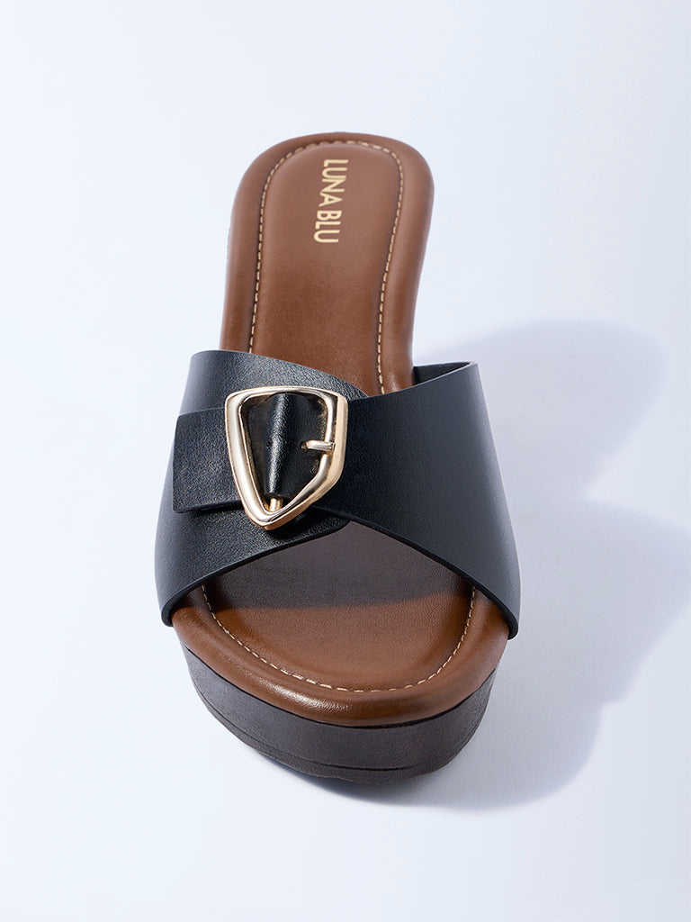 LUNA BLU Black Block Heel Sandals