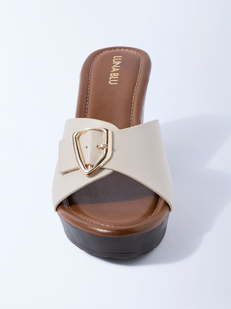 LUNA BLU Ivory Block Heel Sandals