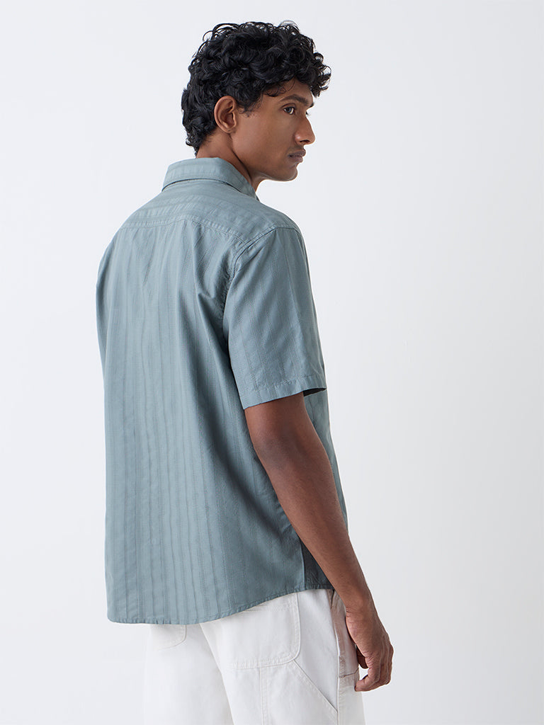 WES Casuals Sage Self-Striped Relaxed-Fit Cotton Shirt
