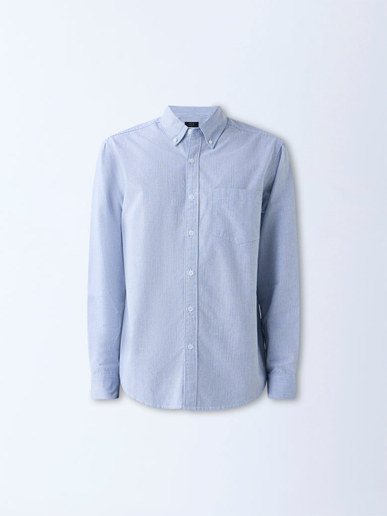 WES Casuals Blue Pinstriped Cotton Relaxed-Fit Cotton  Shirt
