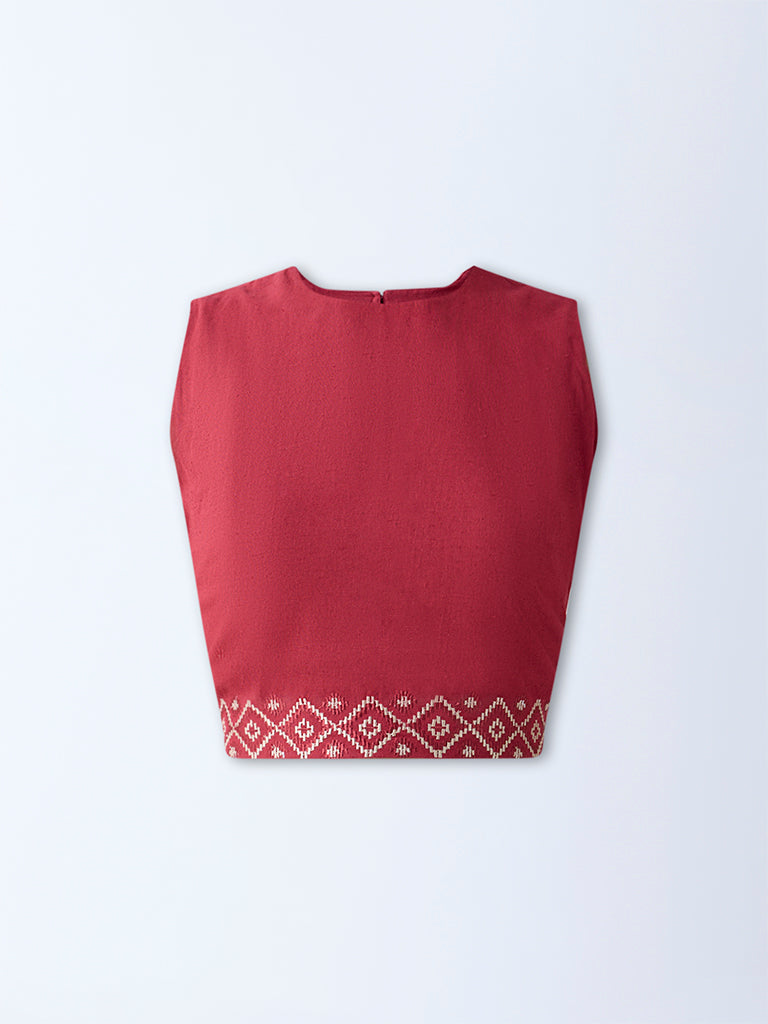 Westside Bombay Paisley Women's Maroon Embroidered Cotton-Blend Crop Top for Everyday Flatlay