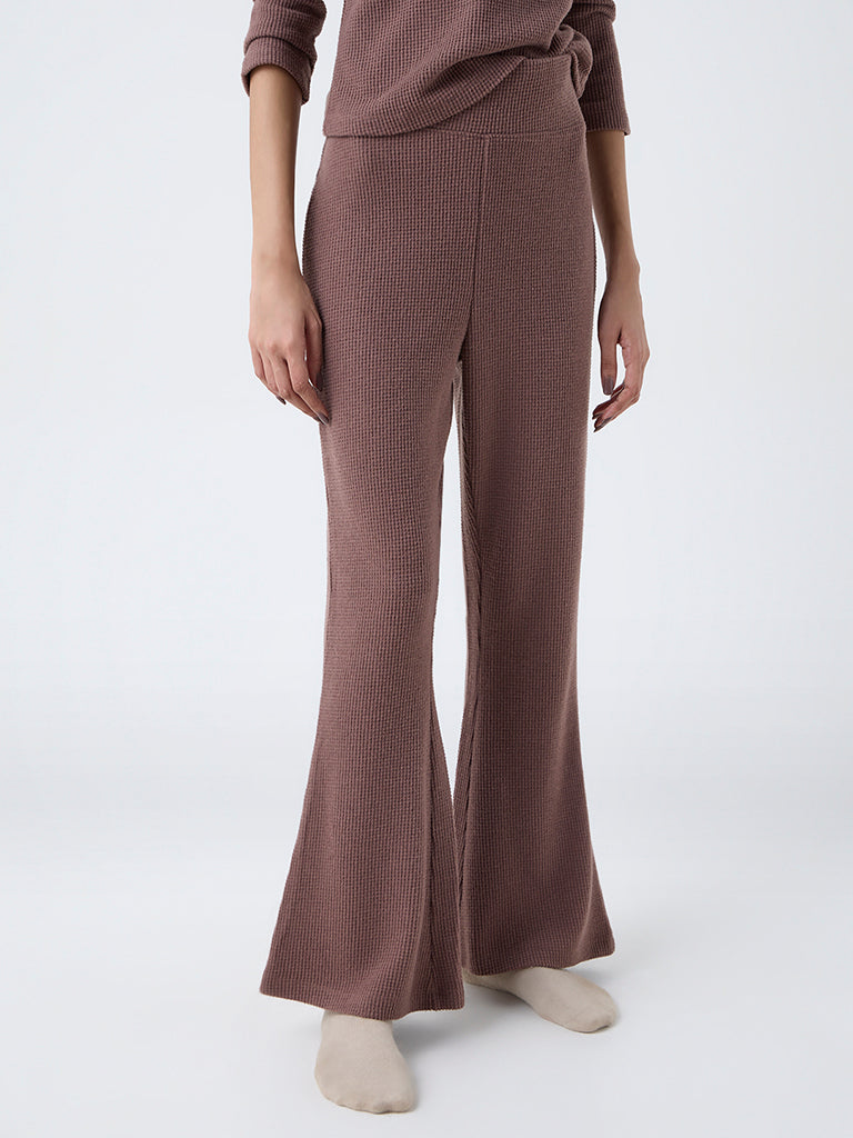 Superstar Brown Waffle-Textured Flared Pants