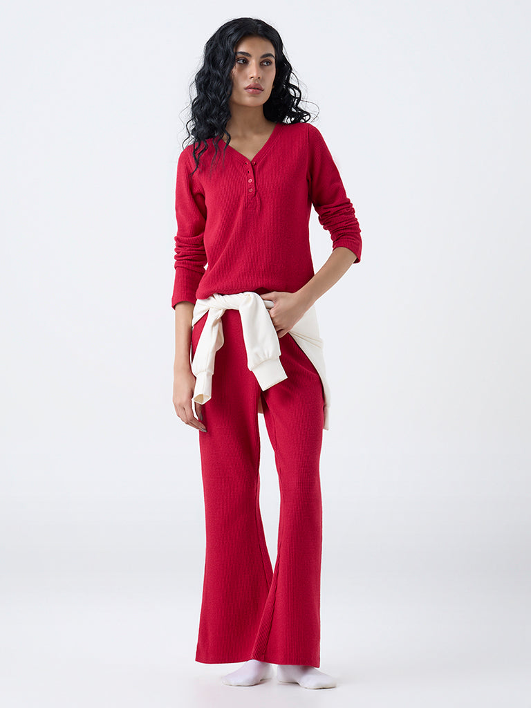 Superstar Red Waffle-Textured Top