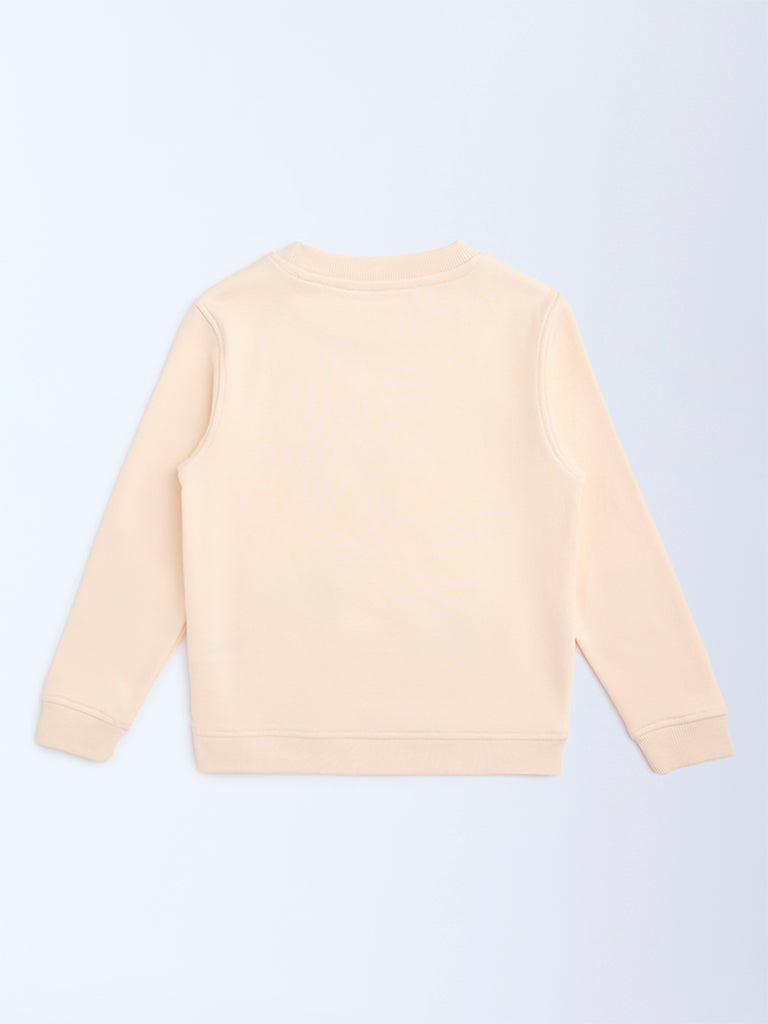 HOP Kids Girls Peach Floral Embroidered Cotton-Blend Sweatshirt