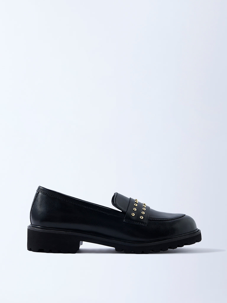 LUNA BLU Black Stud-Detailed Chunky Loafers