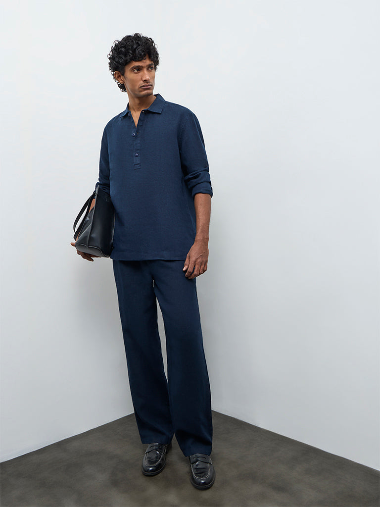 Ascot Navy Relaxed-Fit Linen Shirt