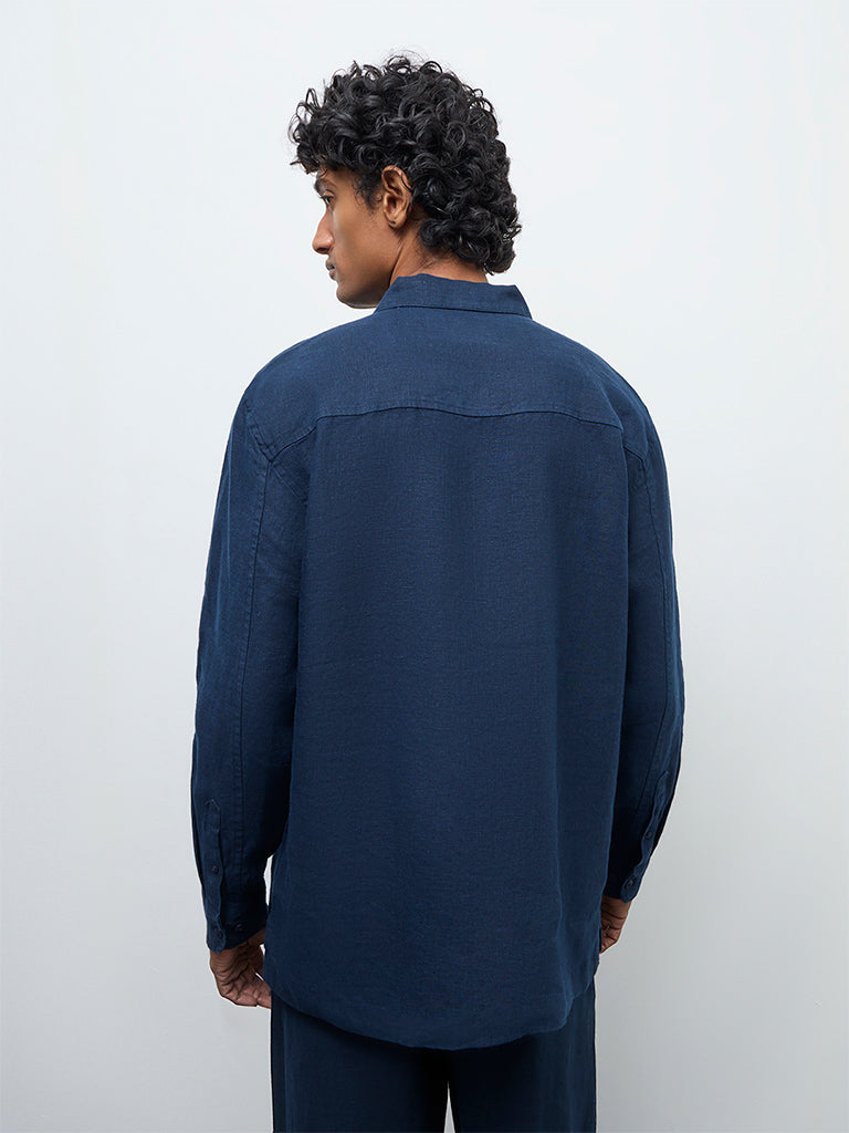 Ascot Navy Relaxed-Fit Linen Shirt