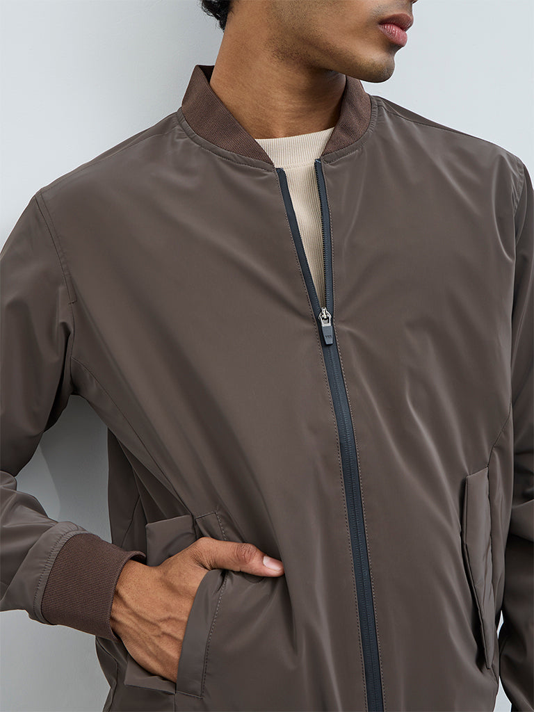 Nuoflexx Brown Relaxed-Fit Bomber Jacket
