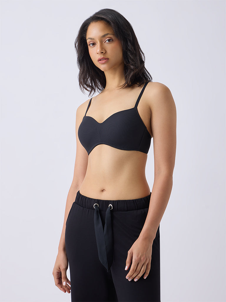 Wunderlove Black Ribbed Padded Bra