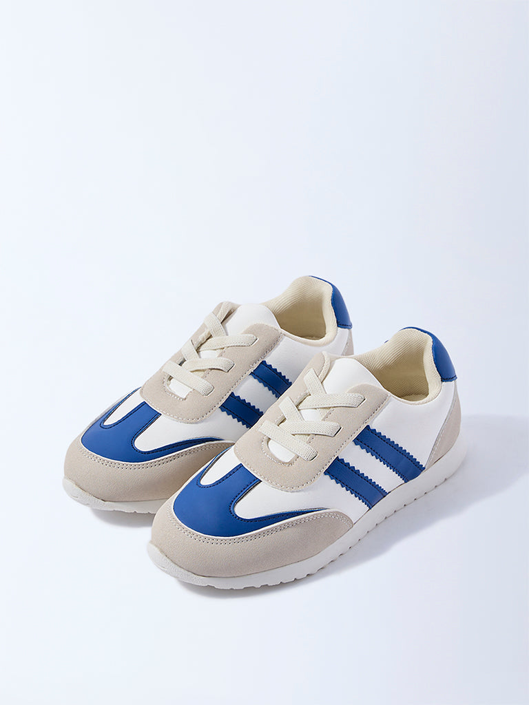Yellow Blue Colour-Blocked Lace-Up Sneakers