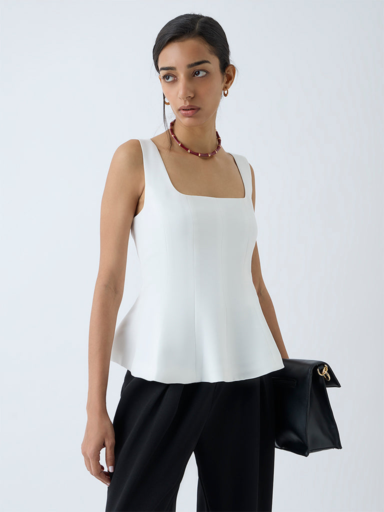 Wardrobe White Solid Peplum Top