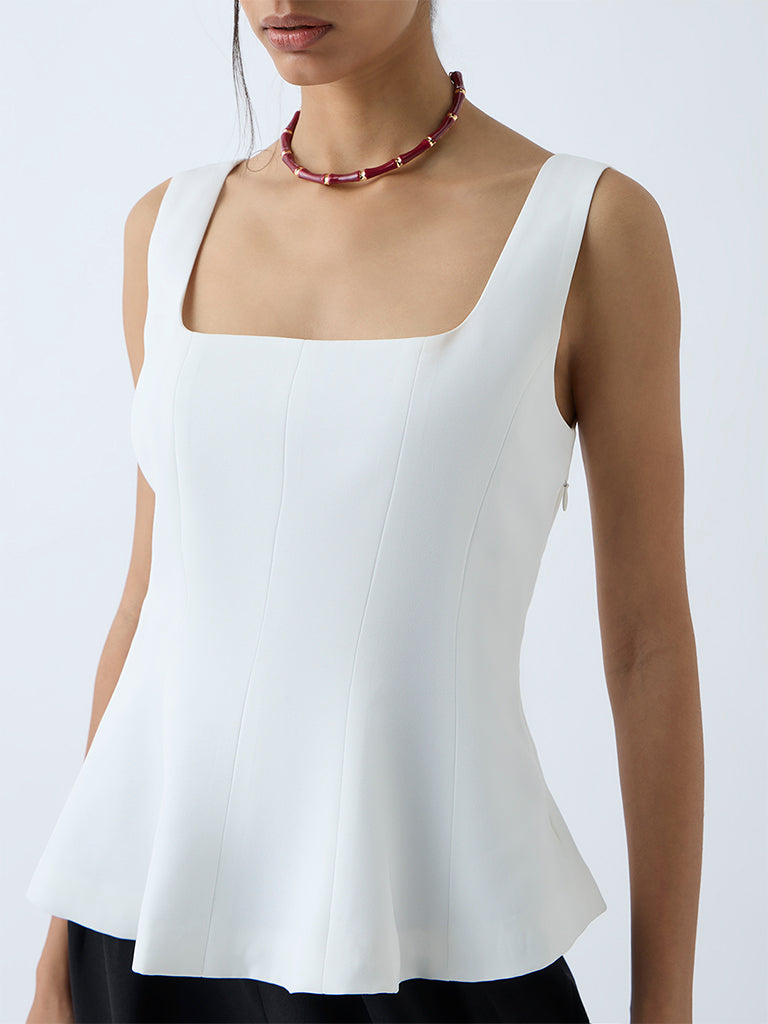 Wardrobe White Solid Peplum Top