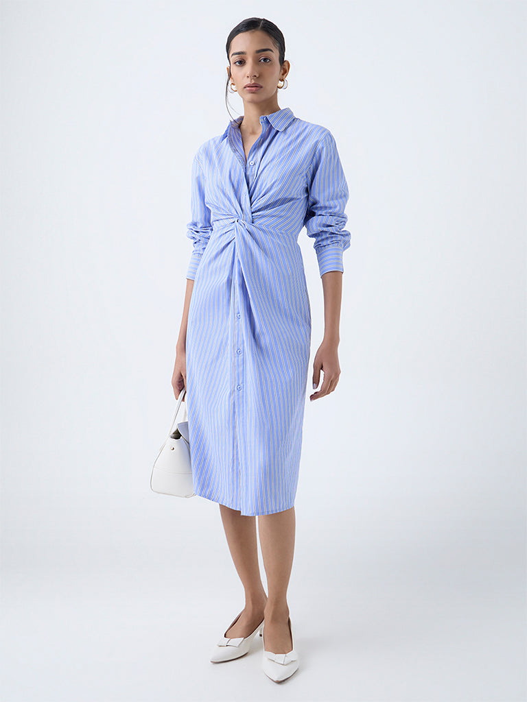 Wardrobe Blue Striped Shirt Cotton-Blend Dress