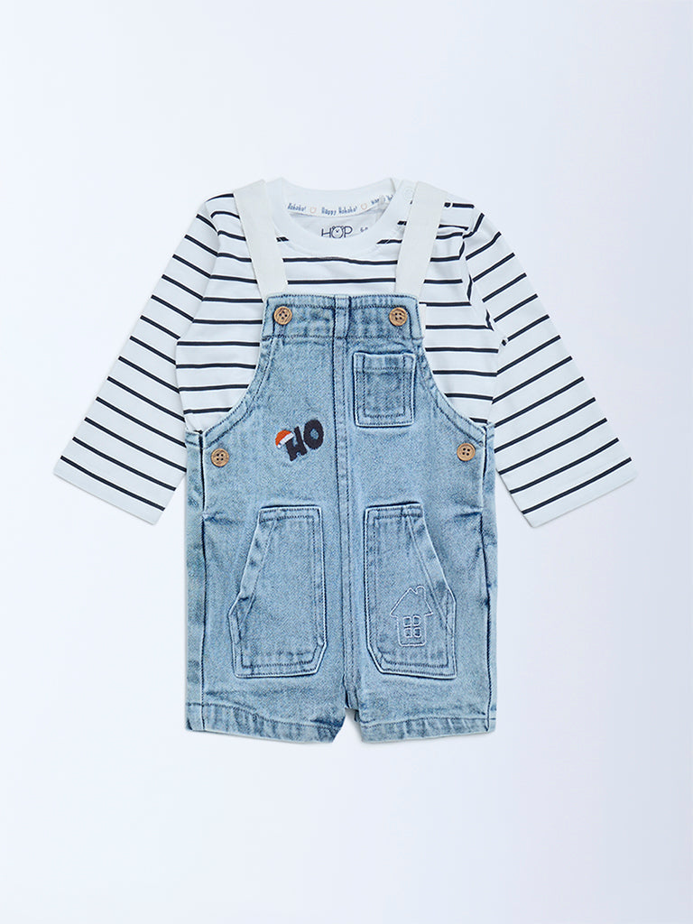 HOP Baby Boys Blue Denim Dungaree with T-Shirt Set