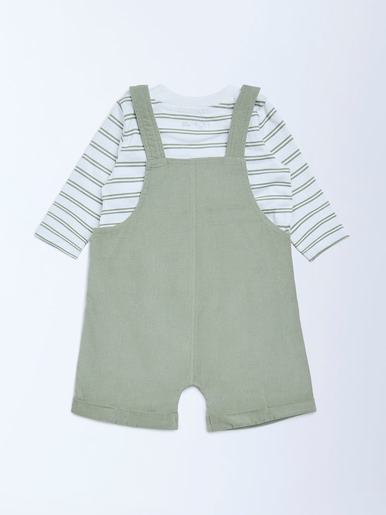 HOP Baby Boys Olive Animal Design Dungaree and T-Shirt Set