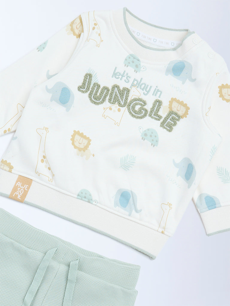 HOP Baby Boys Off-White Cotton-Blend Sweatshirt and Joggers Set