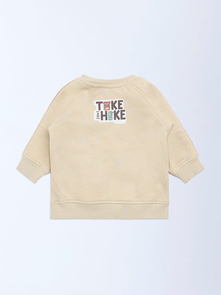 HOP Baby Boys Beige Embroidered Cotton-Blend Sweatshirt