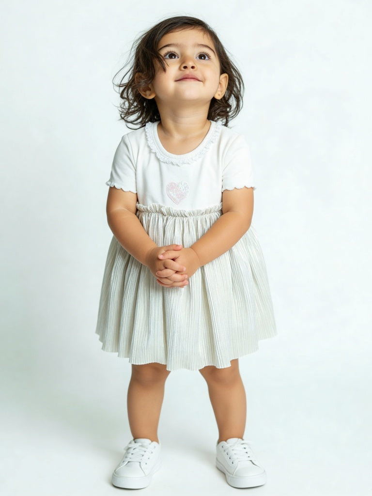 HOP Baby Girls Silver Fit-and-Flare Plisse Cotton-Blend Dress