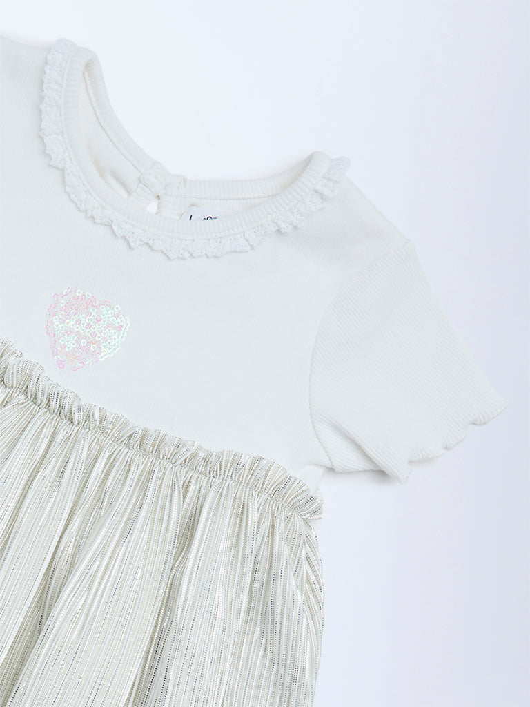 HOP Baby Girls Silver Fit-and-Flare Plisse Cotton-Blend Dress