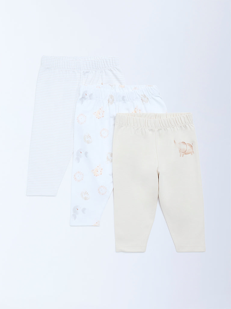 HOP Baby Boys Multicolour Mid-Rise Cotton Pants - Pack of 3