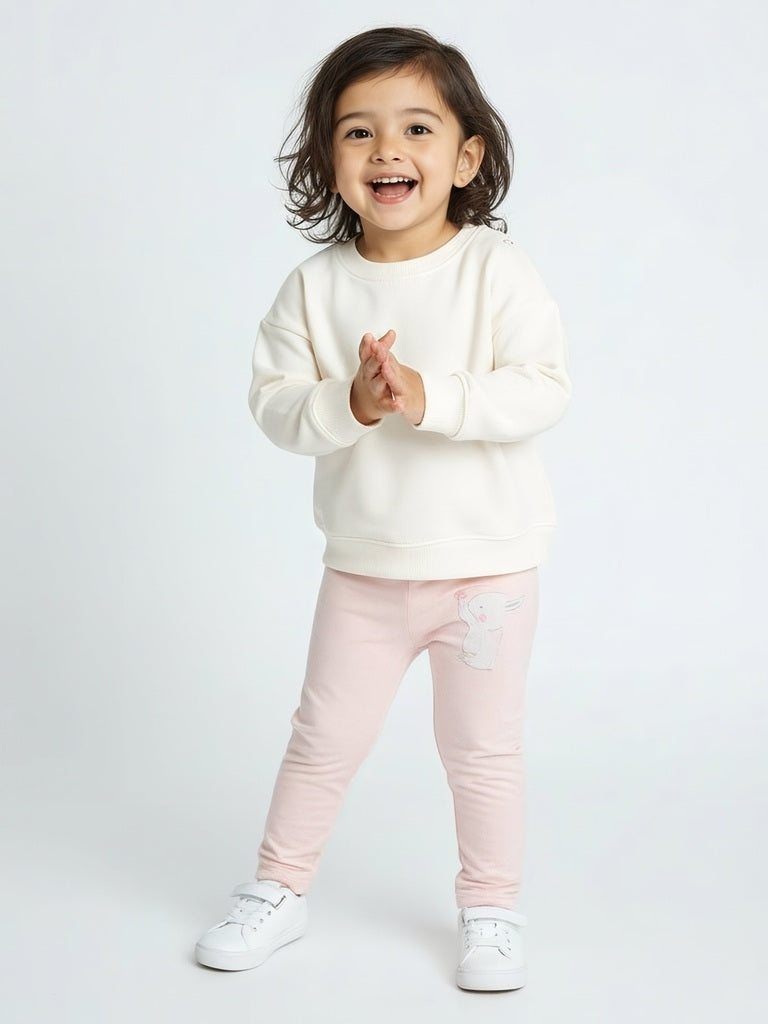 HOP Baby Girls Pink Printed High-Rise Cotton Pants - Pack of 3