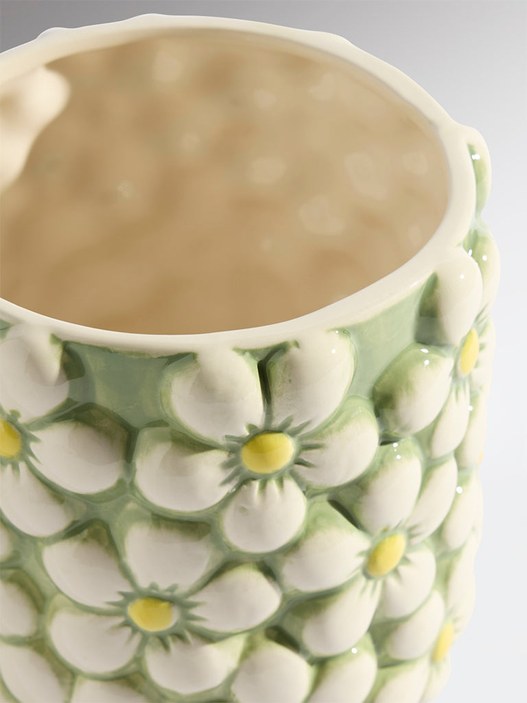 Westside Home White and Green Daisy Pot - Large