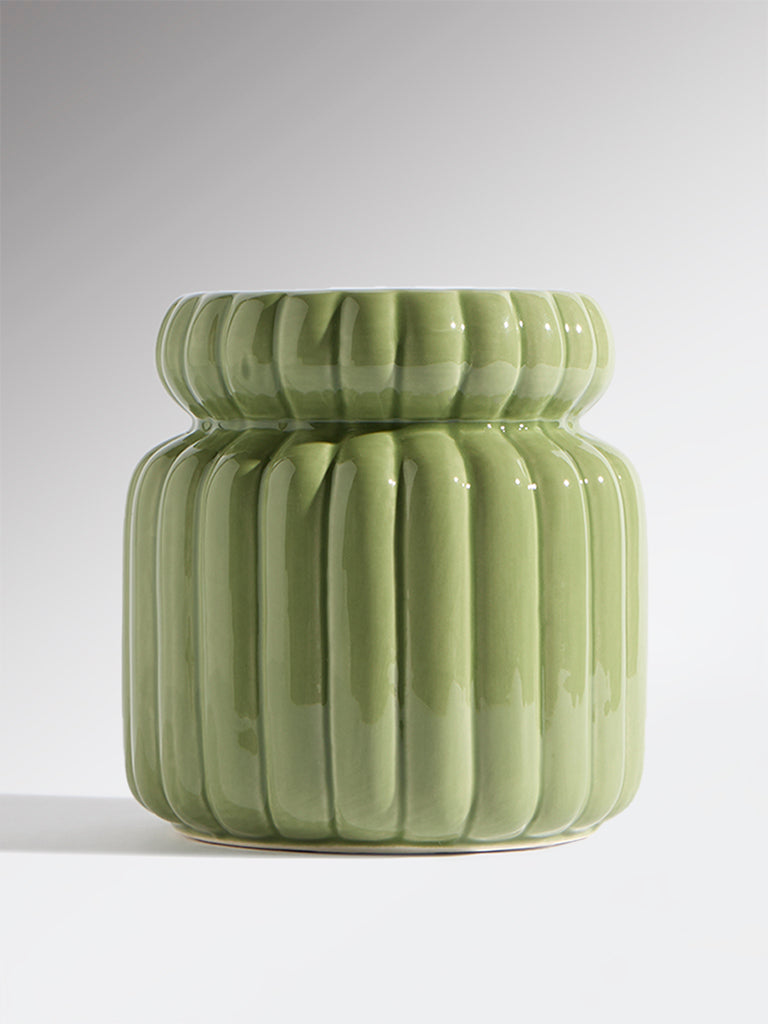 Westside Home Green Ceramic Striped Vase