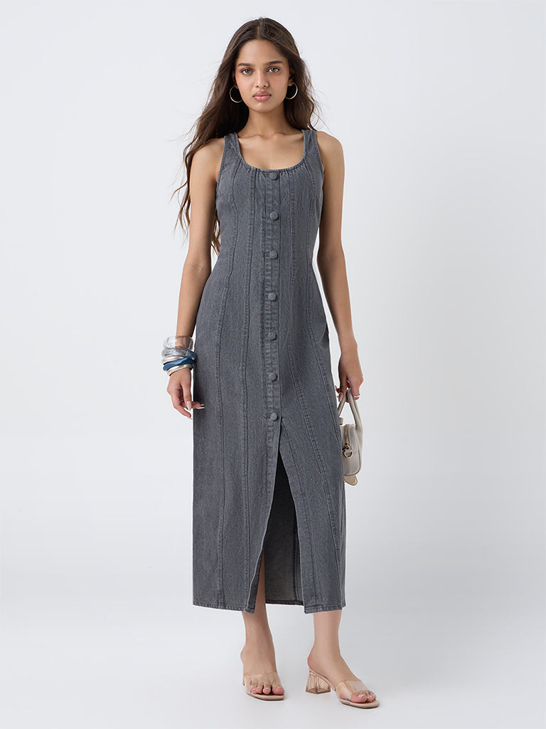 LOV Grey Denim A-Line Dress