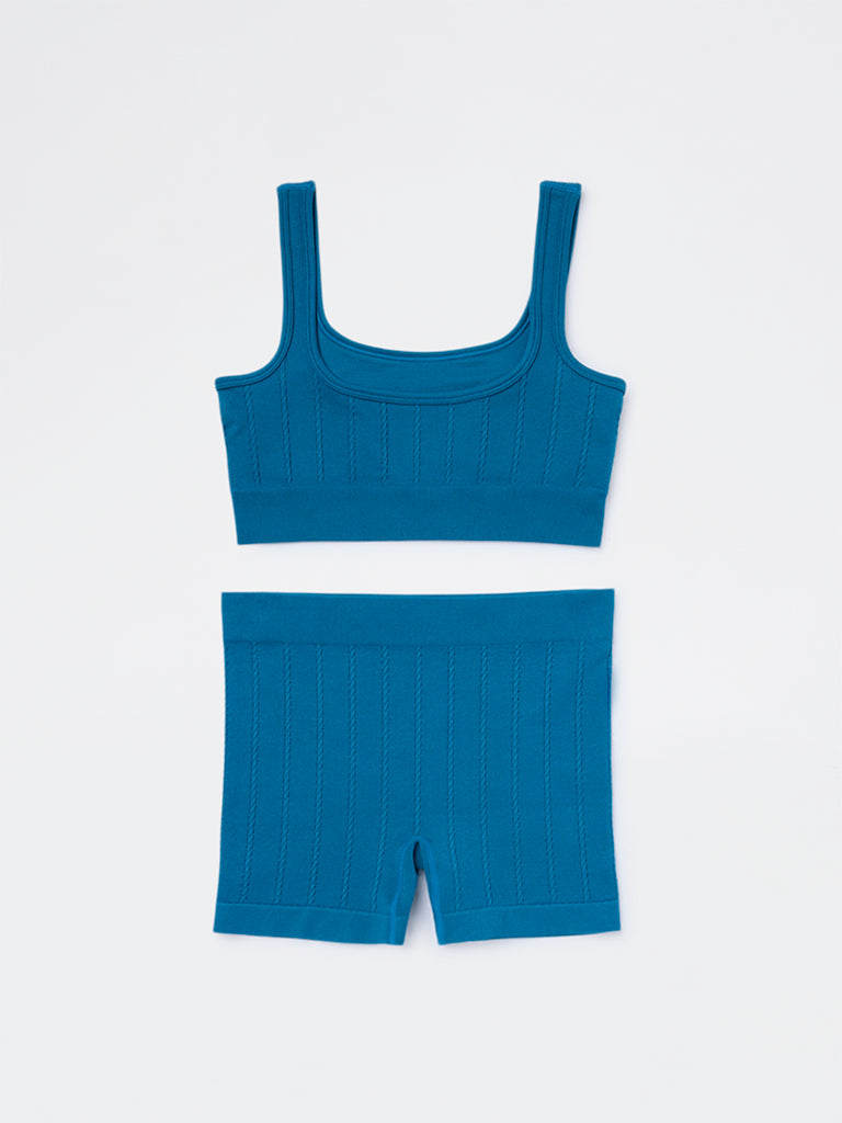 Superstar Teal Cable-Knit Seam-Free Padded Bra