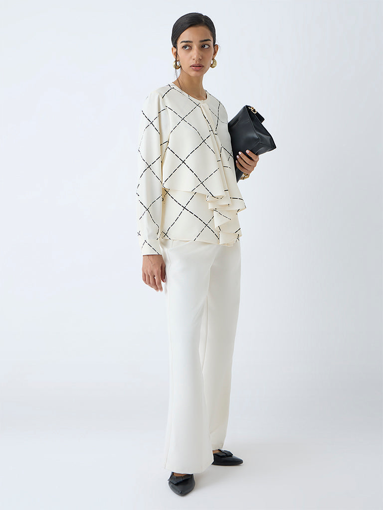 Wardrobe Off-White Abstract Printed Blouse