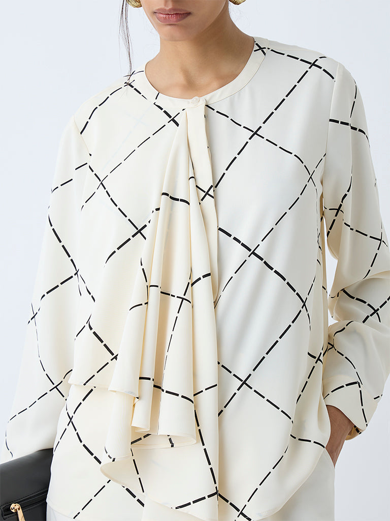 Wardrobe Off-White Abstract Printed Blouse