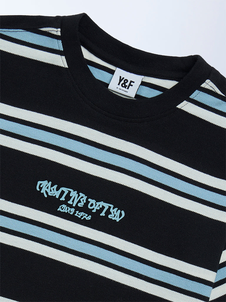 Y&F Kids Boys Multicolour Striped Cotton T-Shirt