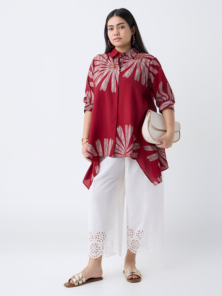 Diza Red Floral Printed Asymmetric Tunic