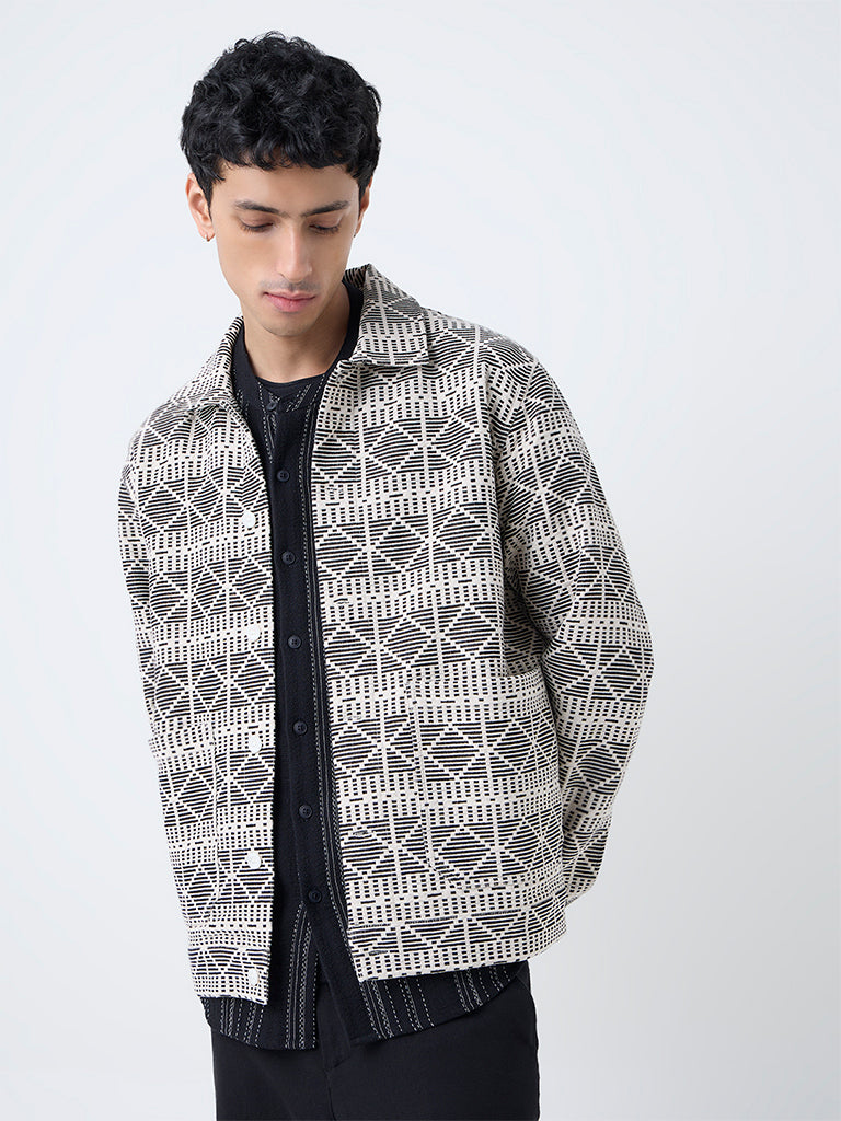 ETA Black Embroidered Relaxed-Fit Cotton Jacket